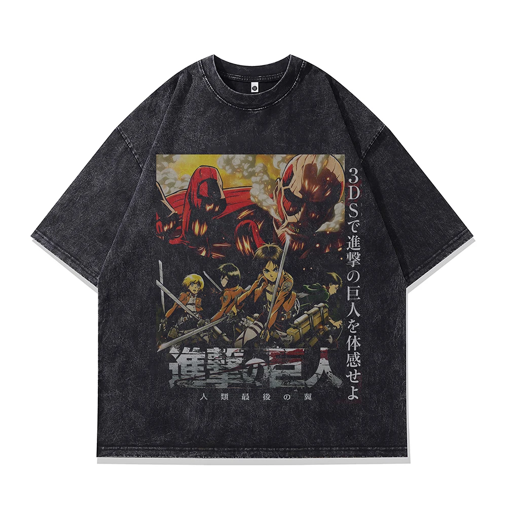 Men‘s Oversized T-shirt Attack On Titan Anime Print Graphic T Shirts Short Sleeve Vintage Jujutsu Kaisen Gothic Cotton Tops Tee