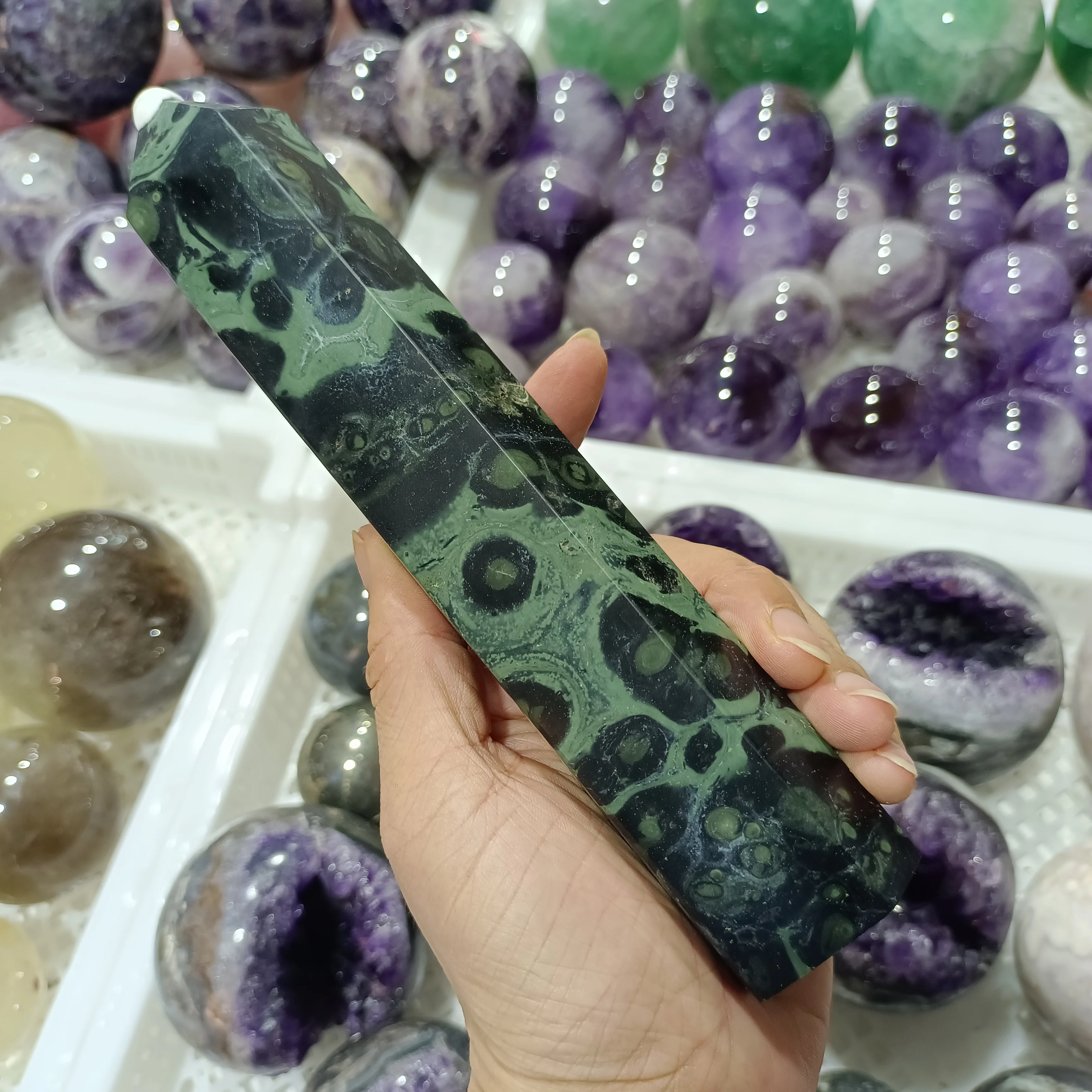 

Natural Peacock's Eye Stone Pillar Crystal Energy Ore Home Office Decoration Gift Mineral Specimen Healing Ornaments