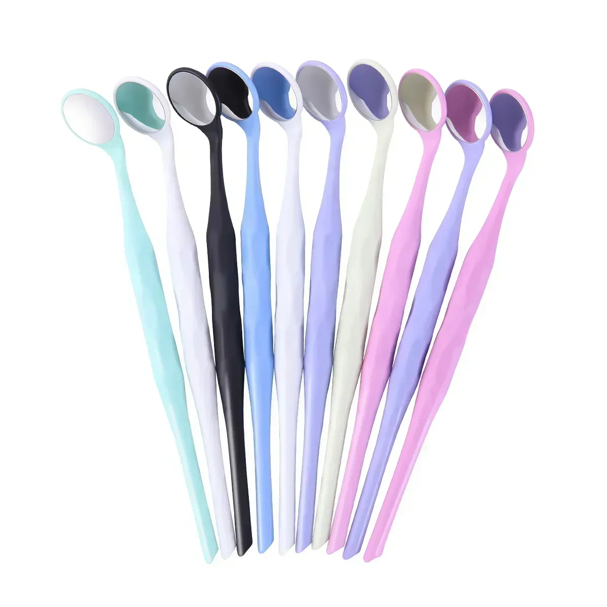 10pcs Box With Randoms Colors Dentals Double Sided Mouth Mirrors Autoclavables Surfaces Exam Reflectors With Handle