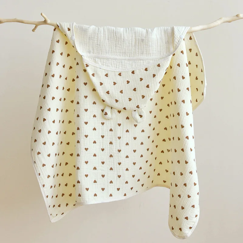 

Bear Printed Infant Hooded Towel Wrap Blanket Soft Texture Cloak Baby Swaddle Cloth Single Layer Breathable Material N1