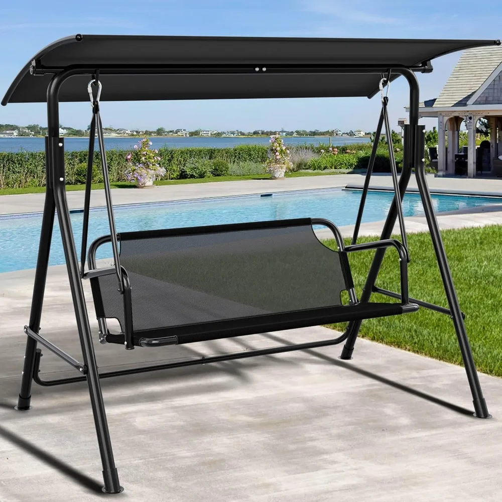 

Outdoor Patio Swing Chair, 3 Person Porch Swing with Adjustable Canopy, Weather Resistant Steel Frame, Suitable