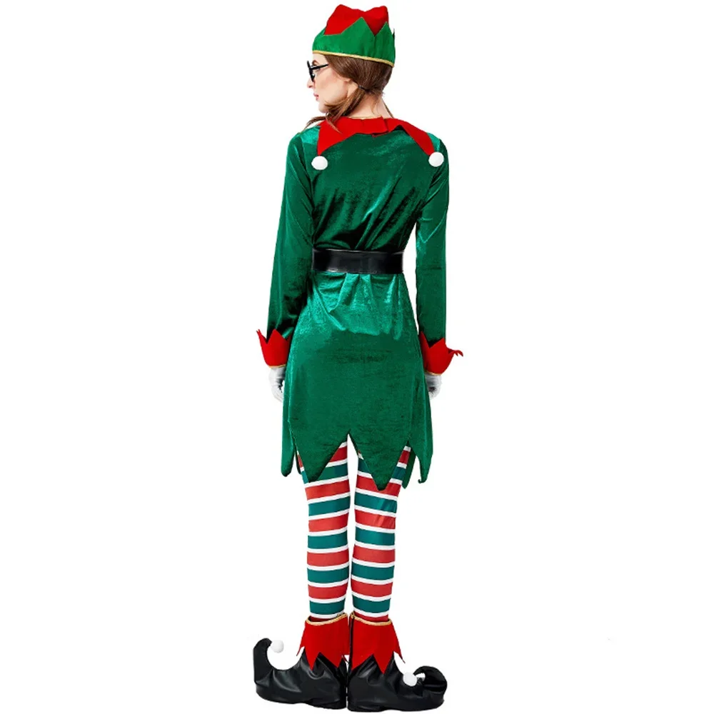 Deluxe Women Christmas Santa Claus Costume Green Xmas Elf Cosplay Carnival New Year Party Fancy Dress Outfit