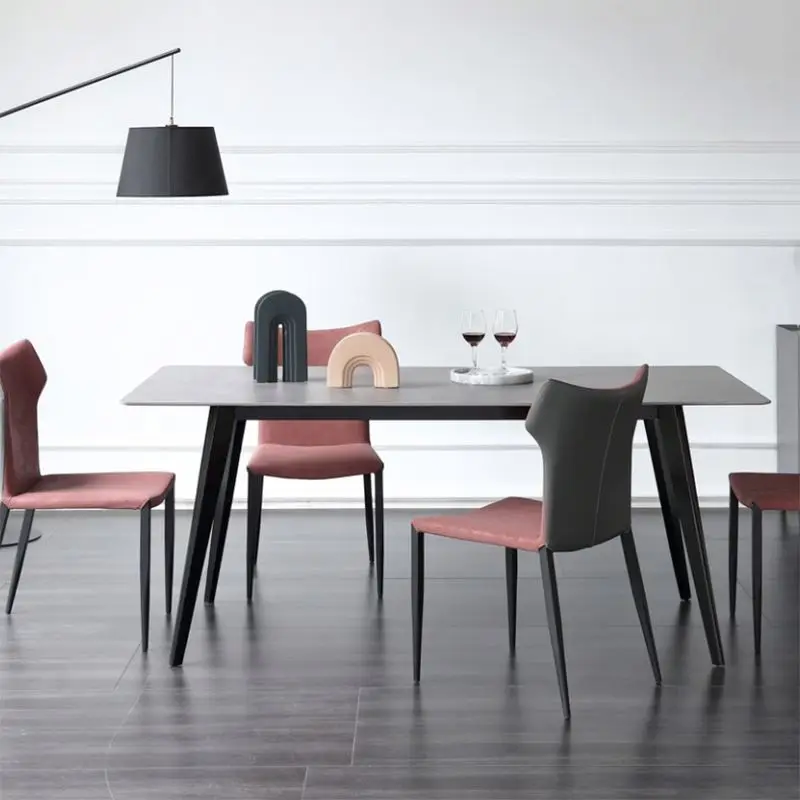 Italian Modern Luxury Small Unit Restaurant Rock Plate Rectangular A3 Carbon Steel Dining Table