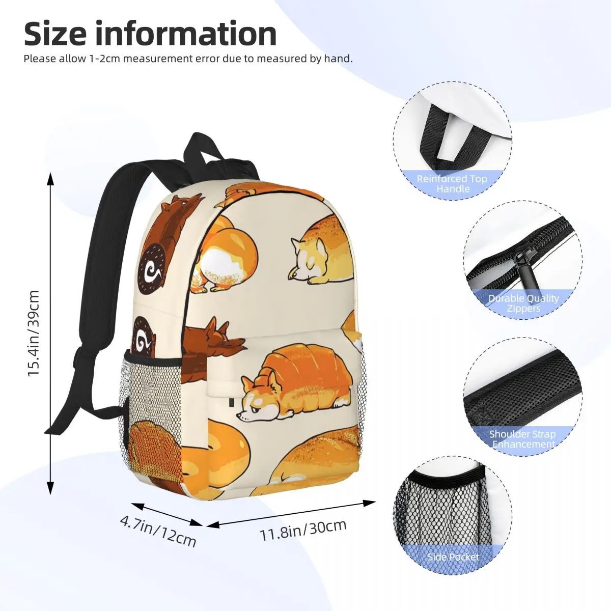 Bread Corgis Backpacks Teenager Bookbag Fashion Children School Bags Travel Rucksack Shoulder Bag Large Capacity