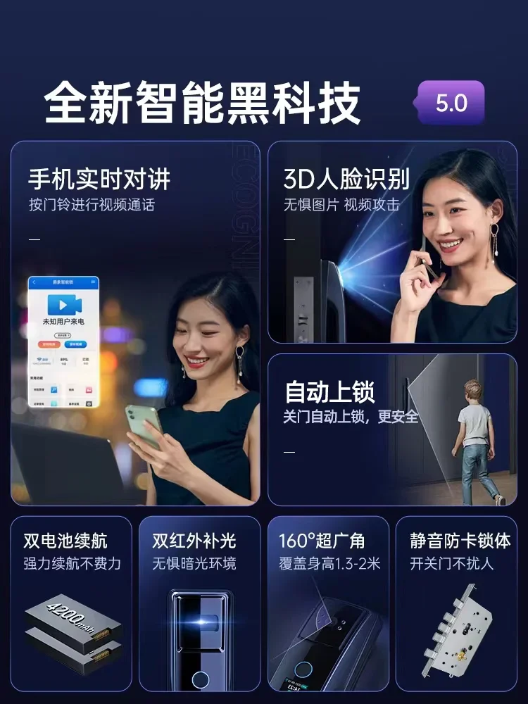 Smart door locks, household anti-theft doors, fingerprint locks, top ten brands of fully automatic visual electronics