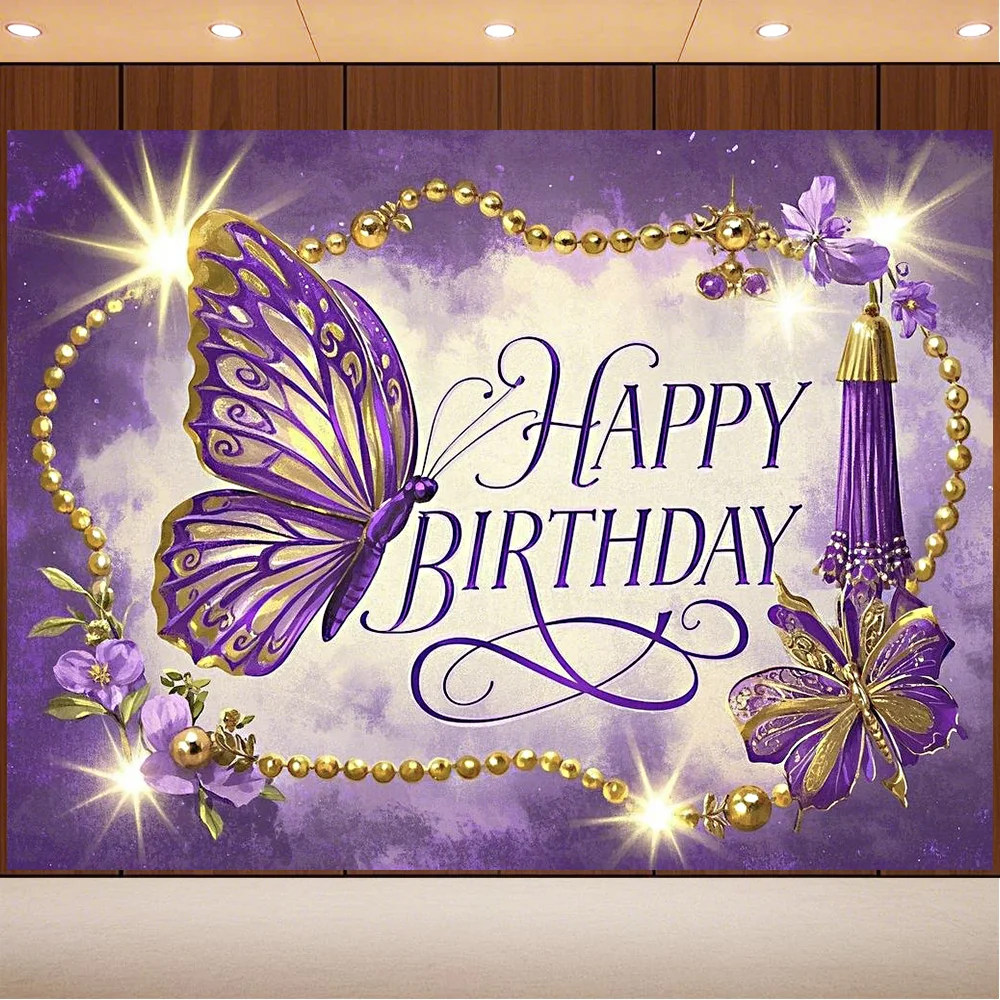 

Butterfly Theme Birthday Background Pink Purple Flowers Background Decoration Photography Photo Studio