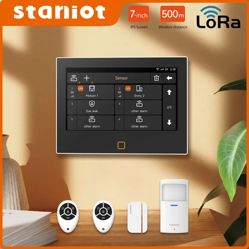 Staniot LoRa versión sistema de alarma de seguridad de 7 pulgadas WiFi 4G Tuya Kit antirrobo para hogar inteligente distancia de transmisión de 500m sirena integrada