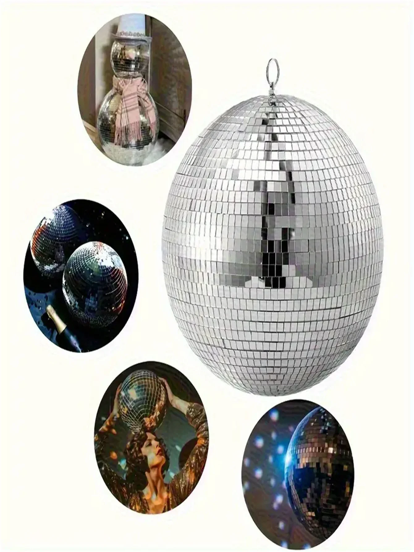 Sparkling Large Silver Mirror Disco Ball | Glass Material with Hook, No Power Needed - Hanging Party Decoration for Weddings, Ch