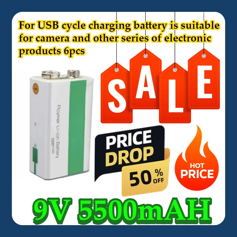 

For USB cycle charging battery 9V 5500mAH is suitable for camera and other series of electronic products 6pcs