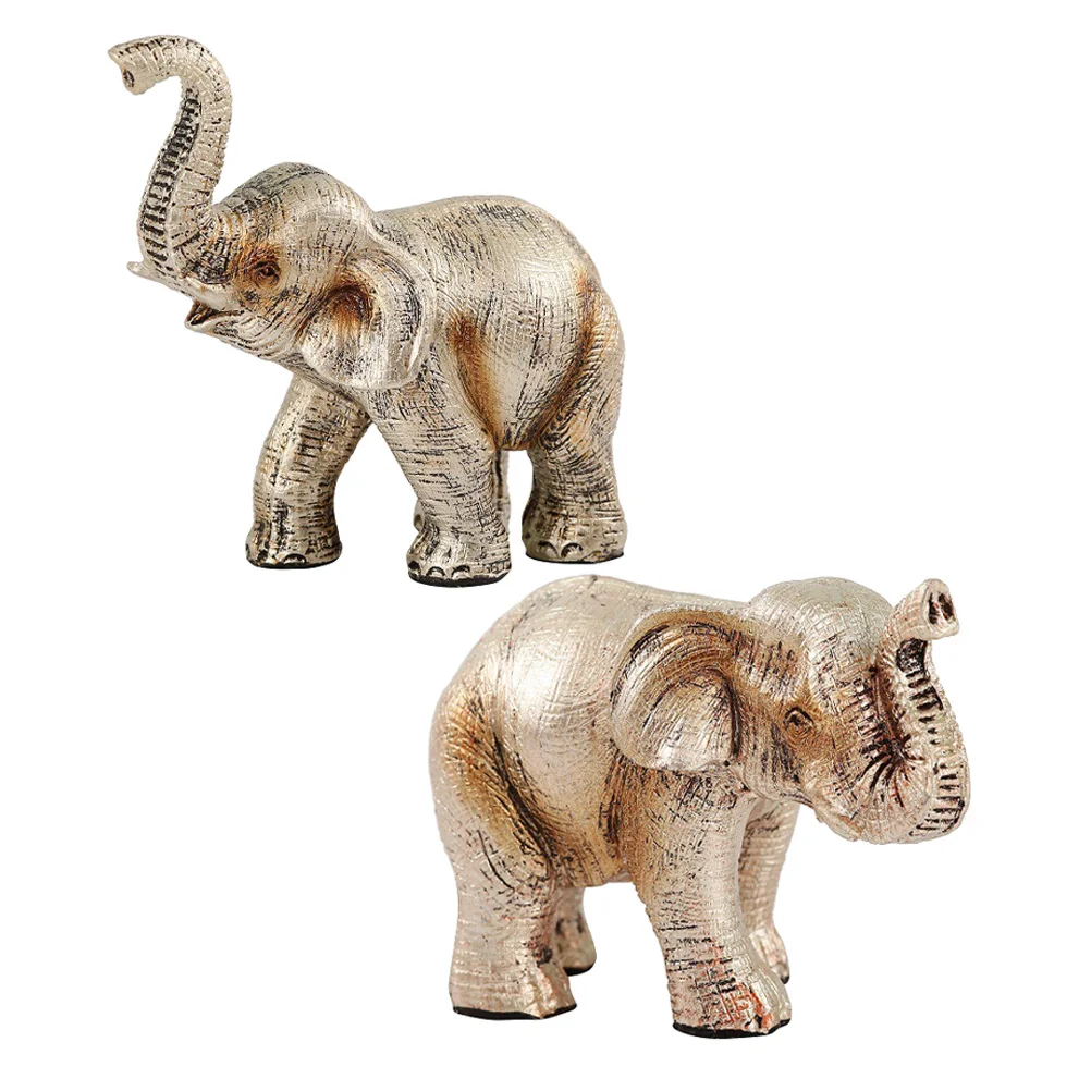 

2pcs Elephant Statue Cute Desktop Decor For Home Office Shelf Porch Room Household Adornment Resin Craft Adornment