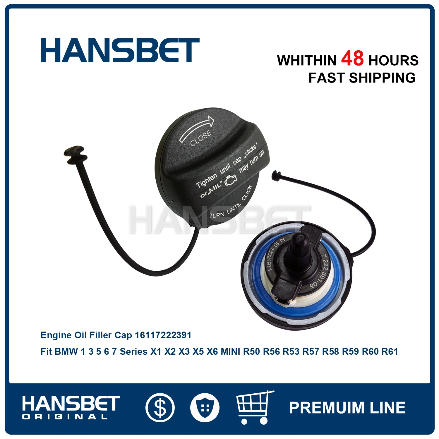 Engine Oil Filler Cap 16117222391 fit BMW 1 3 5 6 7 Series X1 X2 X3 X5 X6 MINI R50 R53 R56 R57 R58 R59 R60 R61 HANSBET
