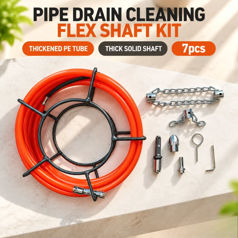7Pcs Drain Cleaning Snake Kit, 8mm Thick Solid Shaft, Thickened PE Protective Tube, Sink Bathroom  Sewer Pipe Clog Remover Tool