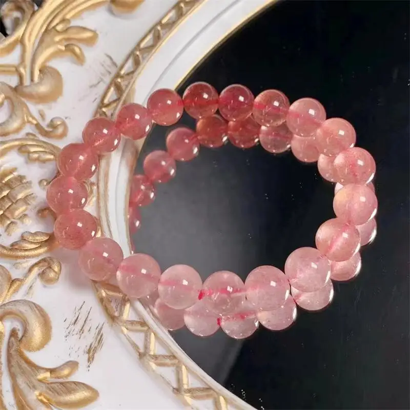 10MM Natural Strawberry Quartz Bracelet Women Fashion Round Stone Elegant Healing Strand Bangles Wristband Gift 1PCS