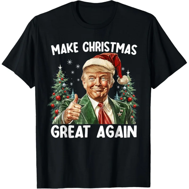 

Make Christmas Great and Fun Again Santa Claus Trump 2024 T-shirt Loose Men's and Women's Clothing