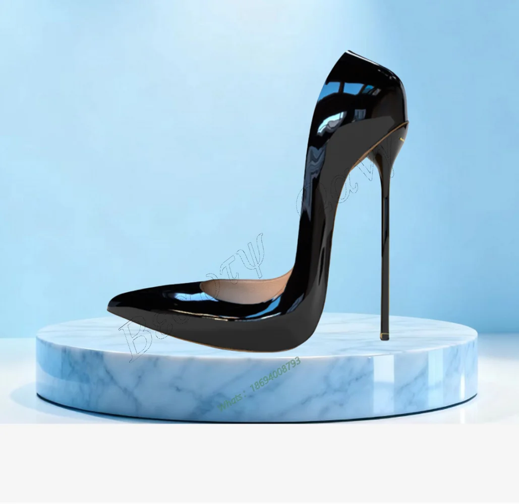 أسود 16 سنتيمتر العشاء عالية الكعب مضخات الانزلاق على الصلبة رقيقة عالية سبايك أحذية عالية الكعب أحذية النساء جديد Zapatos Para Mujere #1