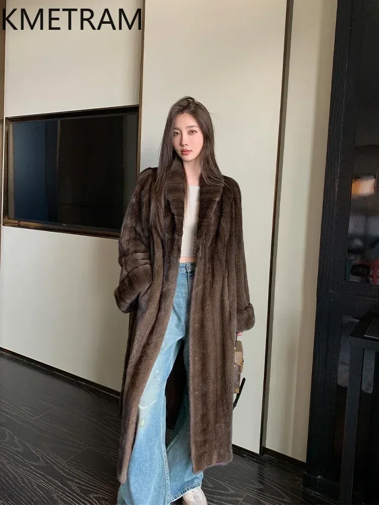 Natural Mink Fur Jacket Luxury Long Fur Coat Women Old Money Style Jackets for Winter 2024 Fashion Womans Clothing шуба женская