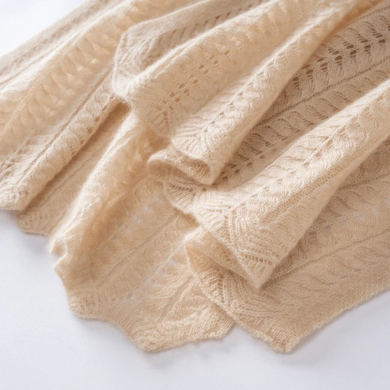 Women Cashmere Sweater Scarf Hollow Out Cardigan Autumn Winter Twisted Flower Frog Button Shawl Thin Soft 100% Cashmere Knitwear