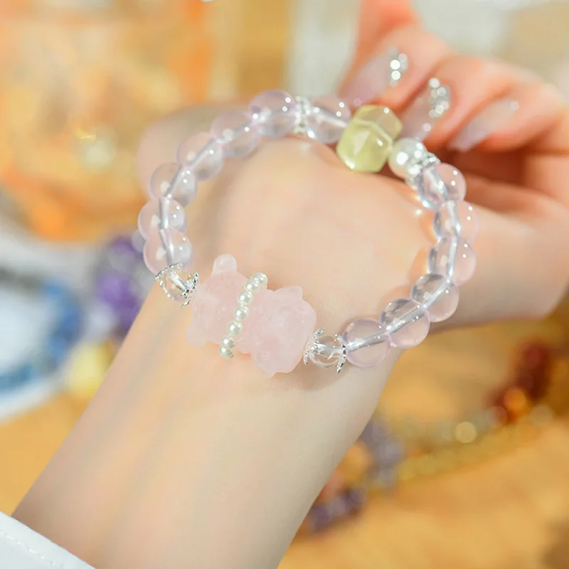 

Natural Pink Bear Citrine Double Pointed Fashion Girl Student New Bracelet