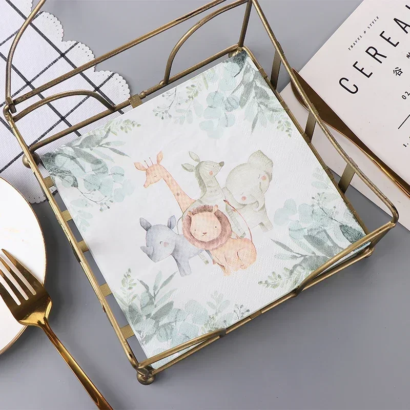 20Pcs 2Ply 33cm Safari Animal Napkins Watercolor Jungle Theme Disposable Paper Napkins for Baby Shower Kids Birthday Party Decor