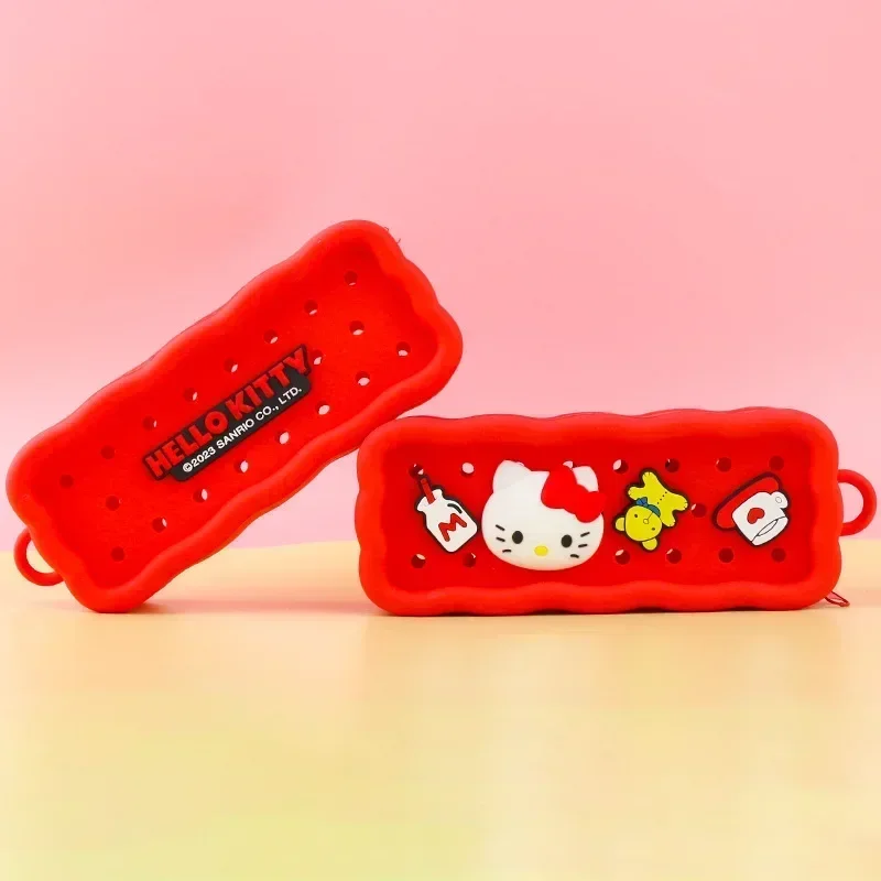DIY Cute Kuromi Silicone Hole Pen Bag Student Large Capacity Stationery Bag Pencil Bag Simple Stationery Storage Silicone