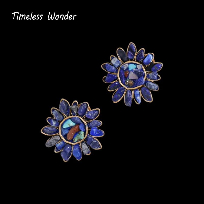 Timeless Wonder Retro Geo Stone Floral Button Earrings for Women Designer Jewelry Runway Rare Cute Top Gift Classy 2234
