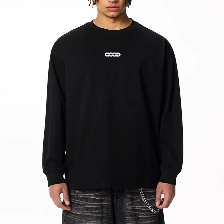 High-Quality Goodbrand Fashion GOOD Long-Sleeve T-Shirt with Small Logo in Center Unisex Long-Sleeve Base Layer for Fall/Winter