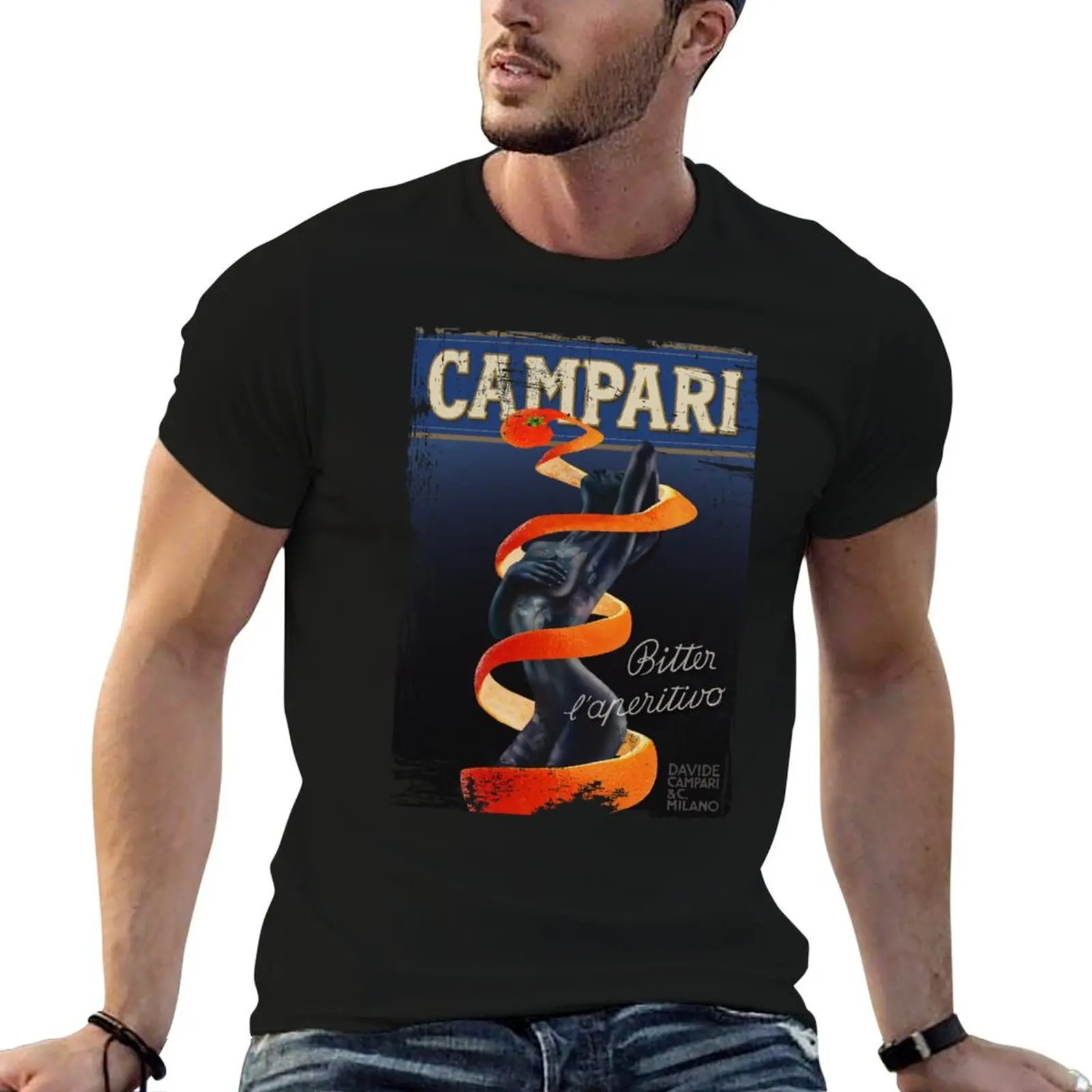 Campari Vintage Orange Peel diseño desgastado tipo 2 camiseta hombre Camiseta de algodón hombre Camiseta de algodón de alta calidad