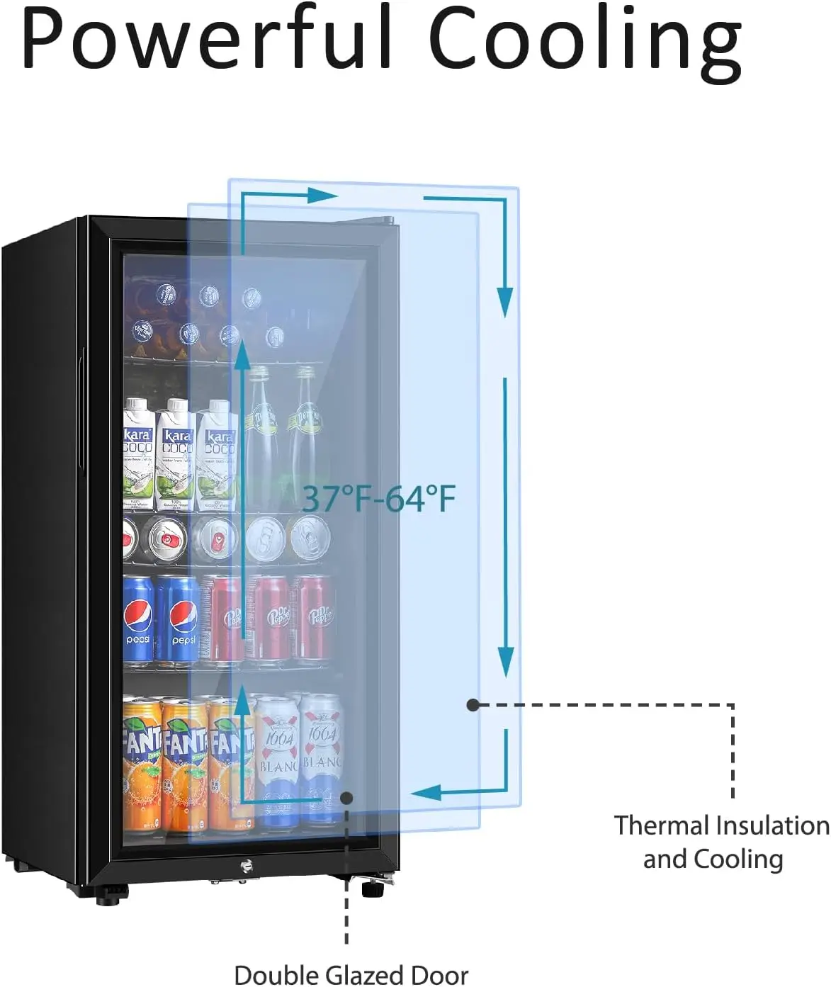 Mini geladeira com porta de vidro duplo, refrigerador para refrigerante, cerveja, vinho, casa, escritório, bar, com ajustável, 3,2 Cu.ft