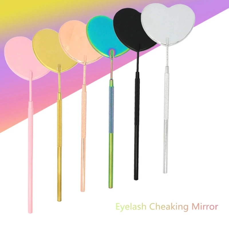 1pc Stainless Steel Multifunction Eyelash Mirror Lash Checking Heart-shaped Mirror Eyelash Extension Beauty Makeup Portable Tool