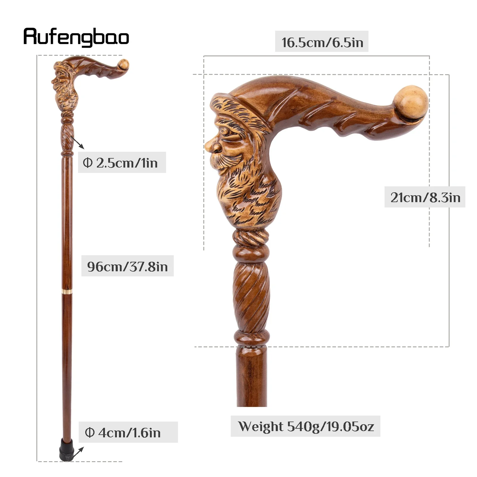 Santa Claus braun Holz Mode Gehstock dekorative Cosplay Party Holz Gehstock Halloween Mace Zauberstab Crosier 96cm