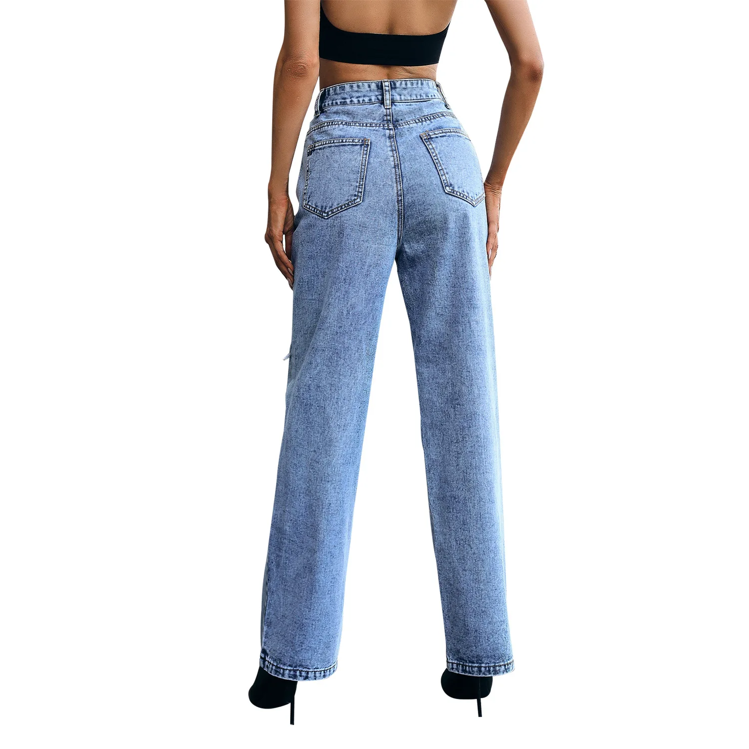 Denim Pants Vintage Wide Leg Jeans Women Korean Hole Straight Long Jean Pants High Waist Casual Loose Autumn Bagge Mom Trousers