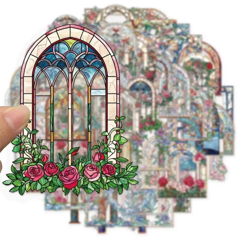 50Pcs Vintage Floral Stickers Waterproof Scrapbook Decal Colorful Art Paper For Journal Notebook DIY Craft Tabletop Decor Gift