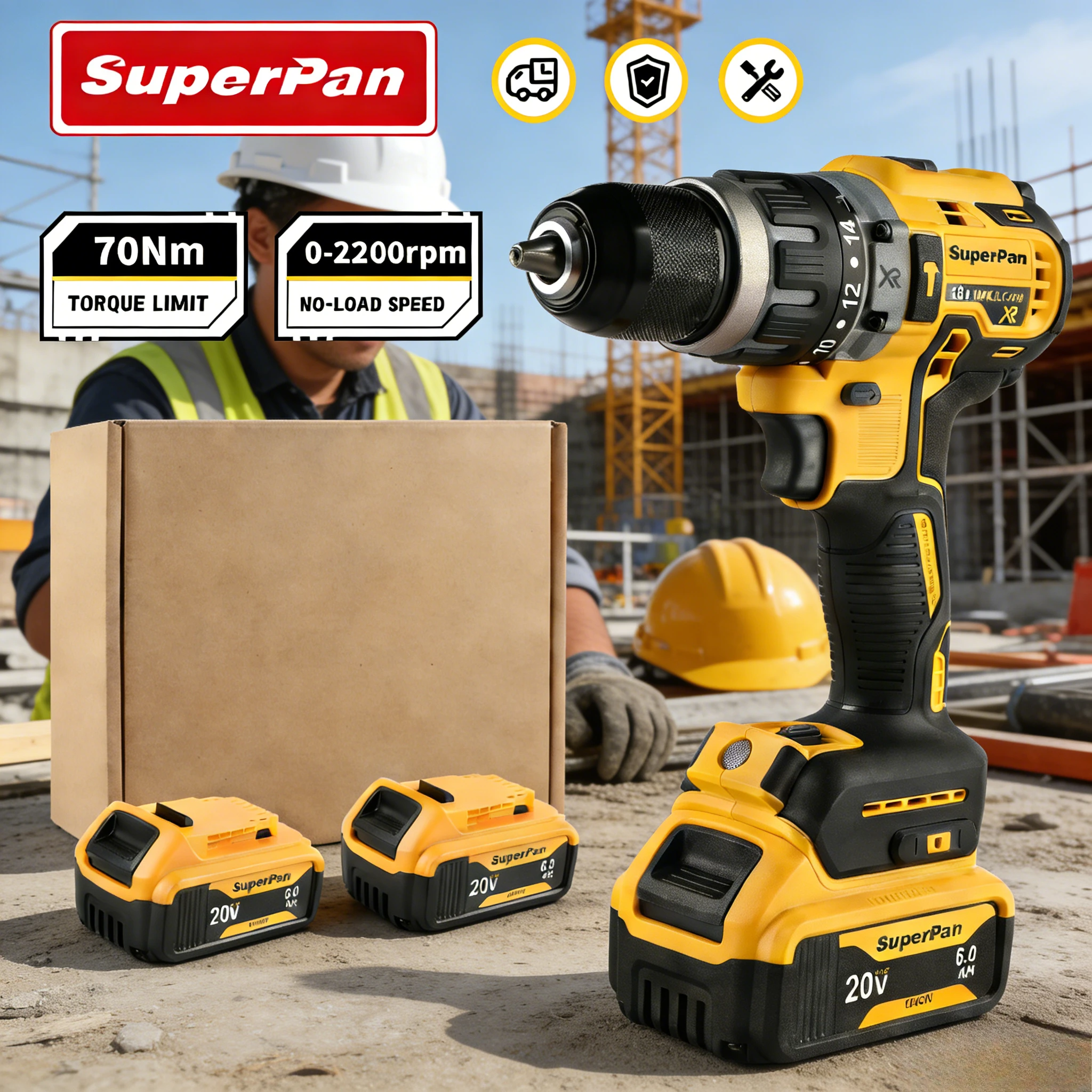 

Аккумуляторная дрель SuperPan Lithium Ion DCD796 20V 70Нм 0-34000 об/мин 40/13/13мм для сборки мебели, совместимая с аккумулятором Dewalt 20V