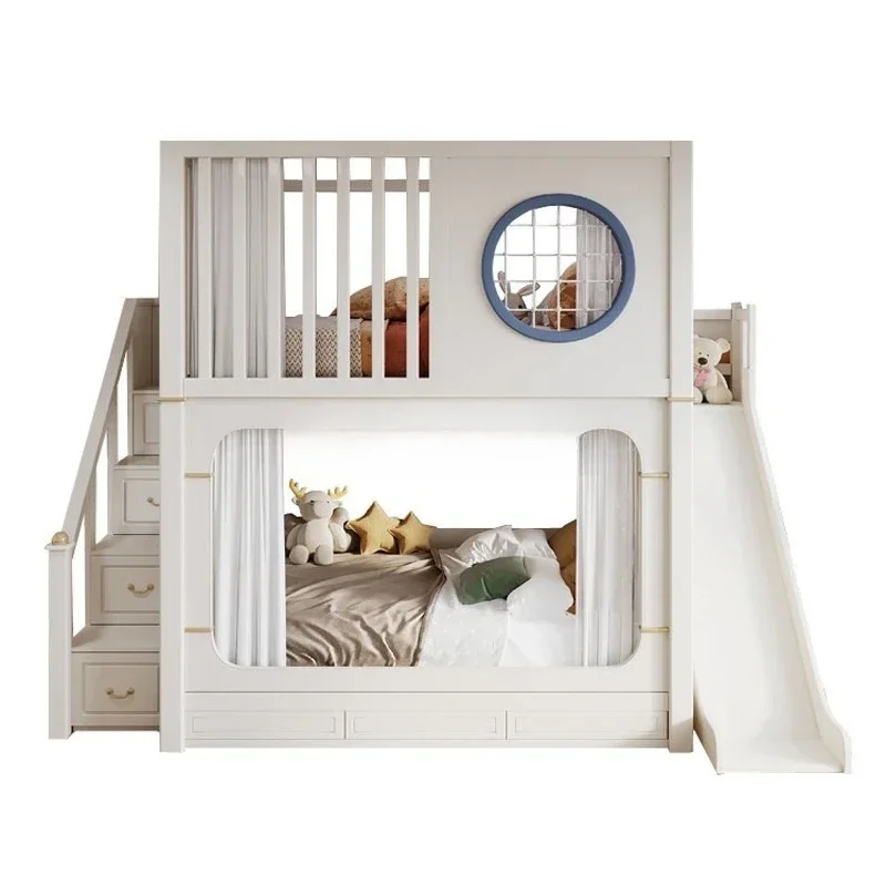 

Modern Luxury Kids Bunk Bed - Twin Over Twin High Guardrail - Storage Drawers for Boys & Girls