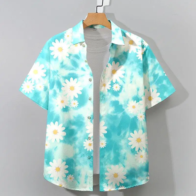 Kemeja Hawaii untuk pria, kemeja motif 3D grafik mode lengan pendek kerah Lapel Streetwear Hawaii blus kemeja untuk pria musim panas