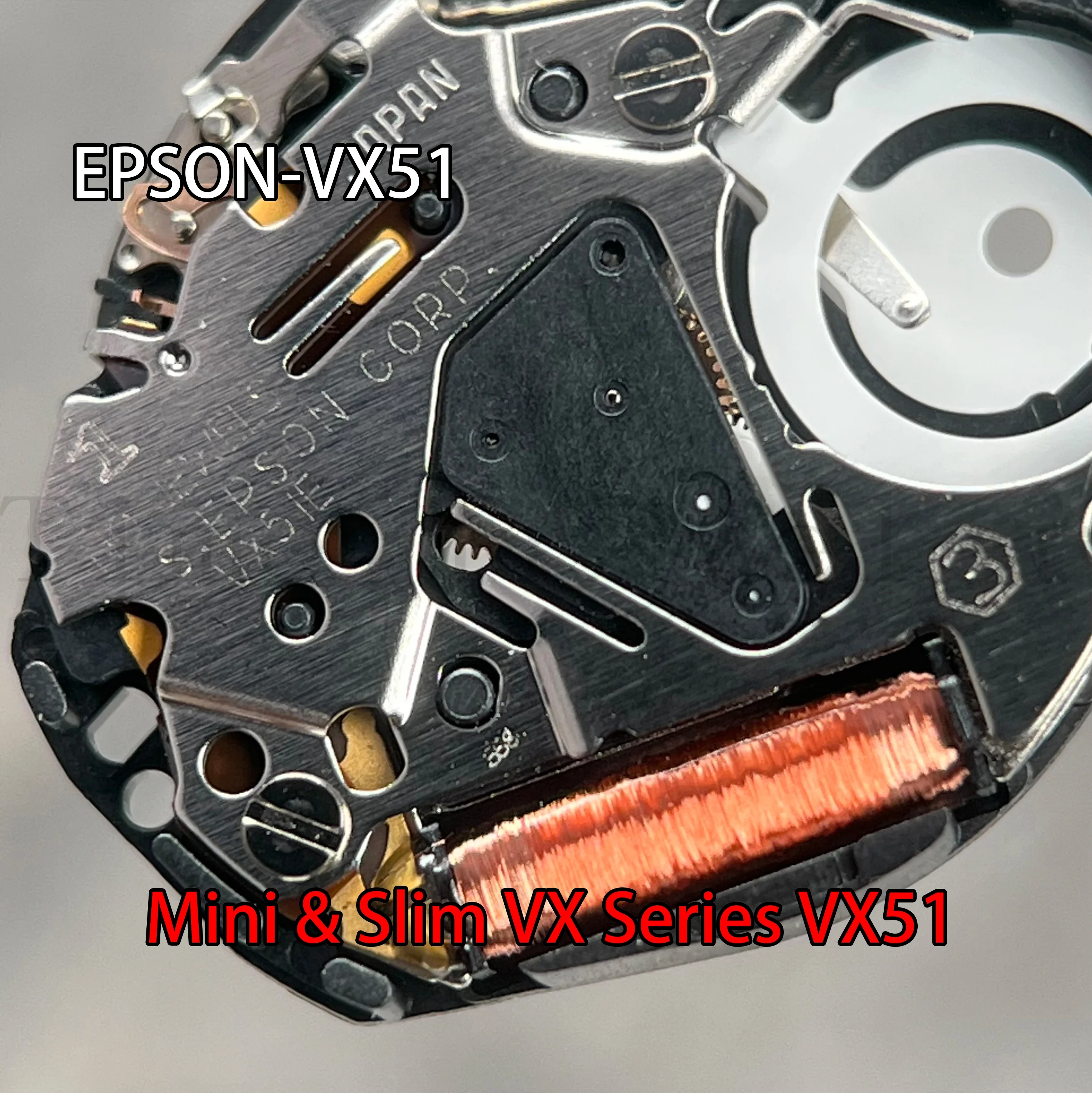 VX51 Movement Epson VX51E Movement Japan Genuine MINI & SLIM Series VX51E Quartz Movement 3 Hands Size: 6 3/4 x 8'''