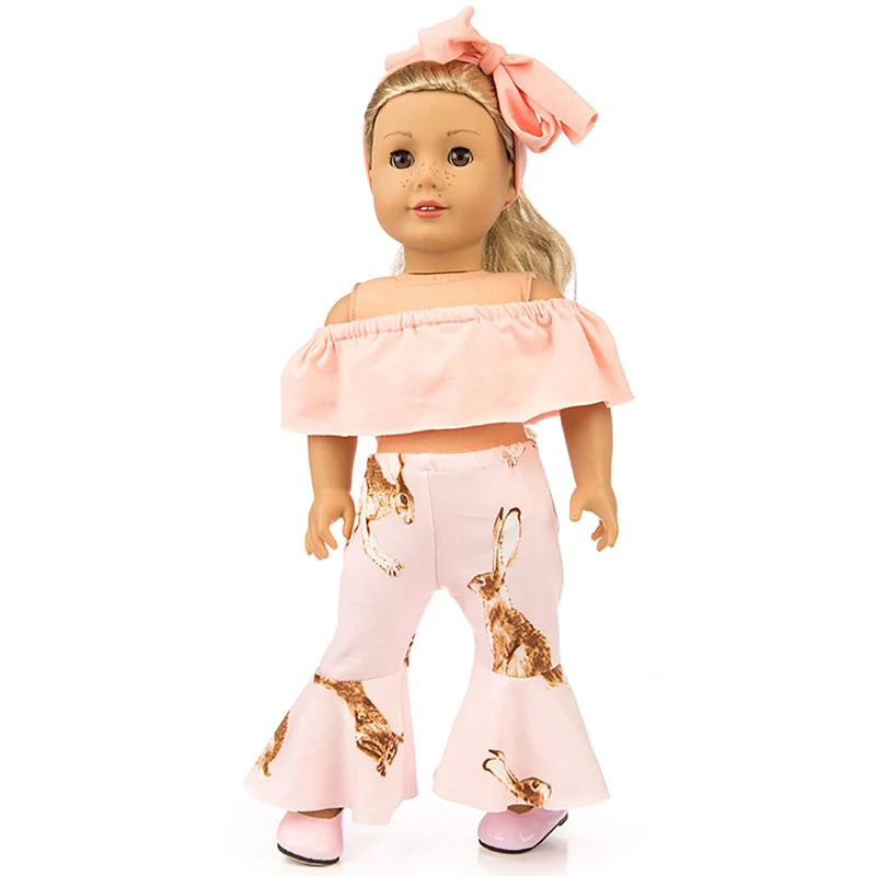 18Inch Girl Doll Pink Waist Coat Tights 3 Pcs Set 40cm Baby New Born Doll Clothes 18\
