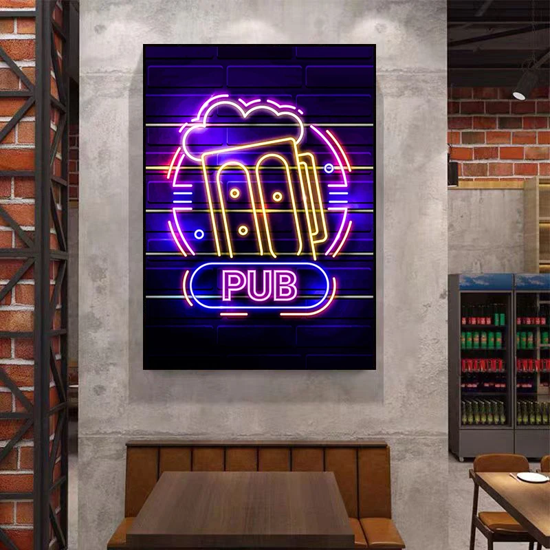 Neon Effect Beer Bar poster Retro Pub Beer Wine drinks Wall Art Prints Picture Canvas painting wine shop club room home decor