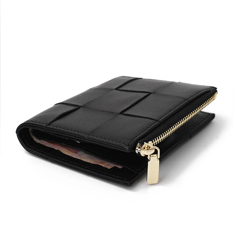 2023 New Men Women Wallets 100% Leather Top Baby Sheepskin Short Money Clip Fashion Woven Luxury Brand Wallet Simple Business