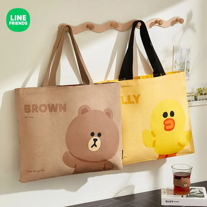 LINE FRIENDS New Cartoon Brown Student Portable Tutoring Canvas Bag Anime Kawaii Cony Large Capacity Shoulder Commuting Bag Gift