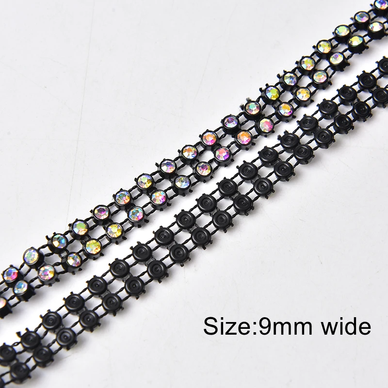 5Yards Double Rows Rhinestone Decorative Chain Trim Balck White Plastic Mesh Banding Diy Embellishment For Wedding Dress Shoes