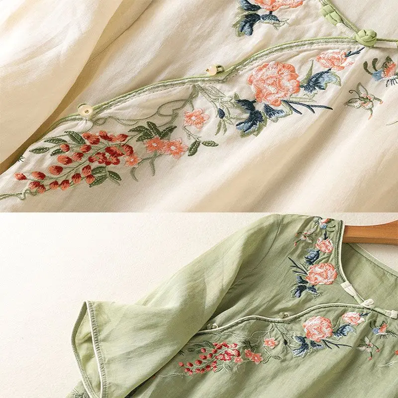 Retro Sommer Neue Chinesische Stil Hochwertige Gestickte Top Kleid Temperament Zen Tee Kleidung Hemd Rock Weiblichen Ethnischen Stil