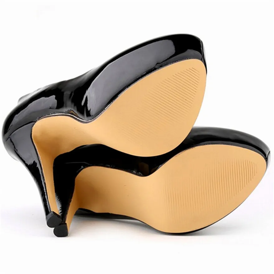 Zapatos de fiesta de plataforma alta para mujer, calzado de tacón alto de charol sólido conciso, zapatos de boda poco profundos a la moda, 2024