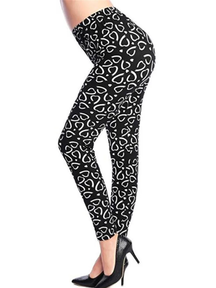 Nducjsi Lente Zomer Slanke Fitness Legging Casual Broek Gedrukt Leggin Elastische Broek Vrouw Stretch Bloemen Liefde Zwarte Push Up