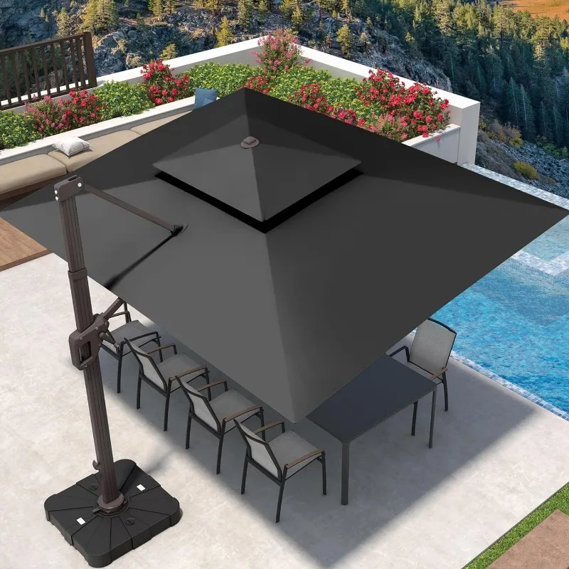 

9' X 12' Cantilever Patio Umbrella 360°Rotation Rectangular Outdoor Umbrella, Double Top Large Offset Sun Shade Umbrella