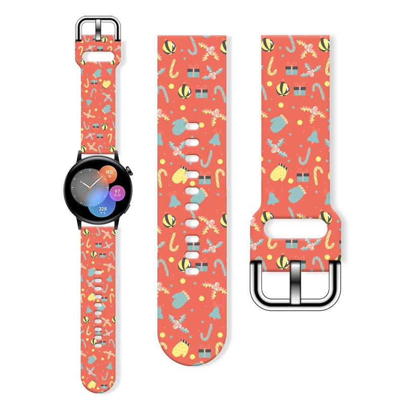 

20mm Christmas Series 4 Printed Strap for Samsung Galaxy 7/6/5 40mm 44mm Band Replaceable Bracelet for Xiaomi Amazfit Watchband