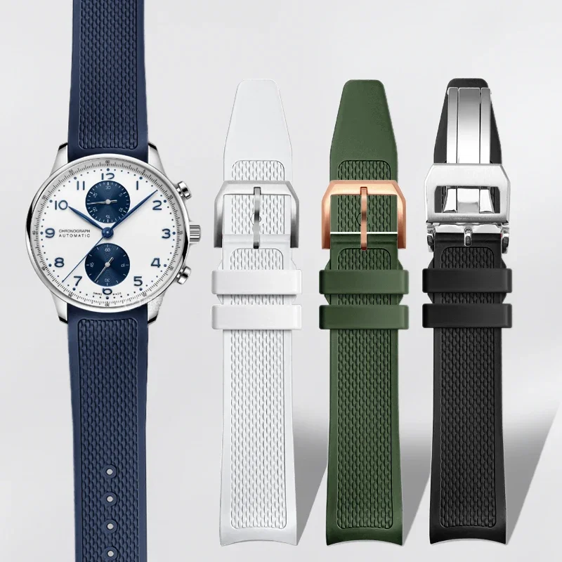 قوس معدني فلوروروبر حزام (استيك) ساعة مع IWC IW371620 1609 البرتغال سلسلة ساعة رجالي اكسسوارات 20 مللي متر دبوس مشبك حزام