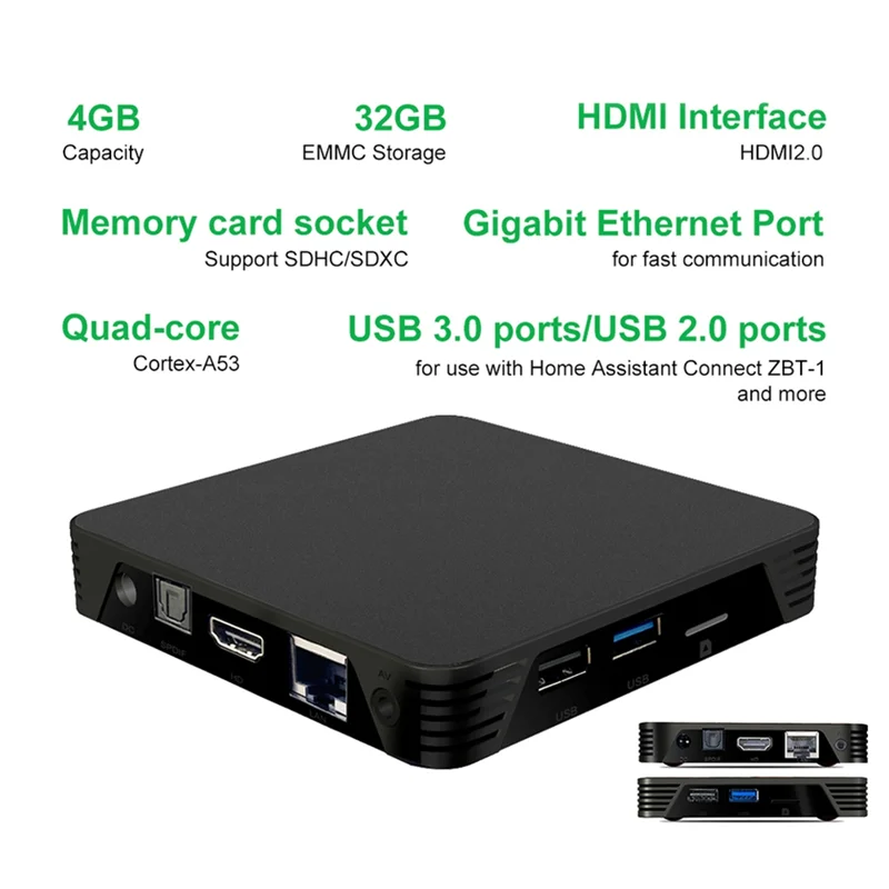 AWAH Zigbee 2M QTT يدعم صندوق مساعد المنزل الذكي بوابة سوداء مع منافذ USB 3.0/2.0، 4G Plus 32G رباعية النواة Cortex-A53 #2