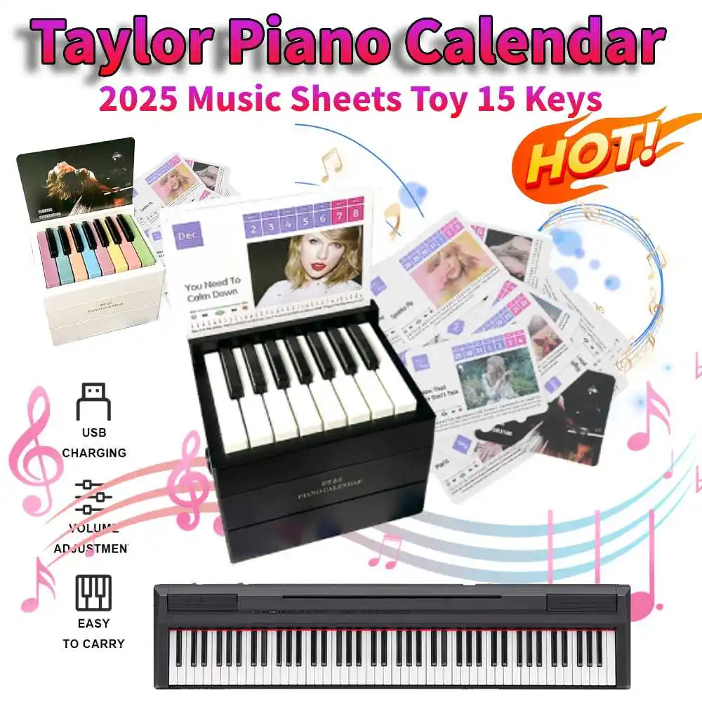 15 Keys Piano Calendar Taylor Piano Calendar 2025 Music Sheets Toy Desktop Peripheral Ornaments with 27 Music Calendar Cards