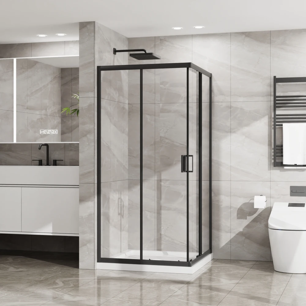 

Goodyo 36x36x72 Corner Shower Enclosure:1/4in Clear Tempered Glass, Sliding Door, Black Frame